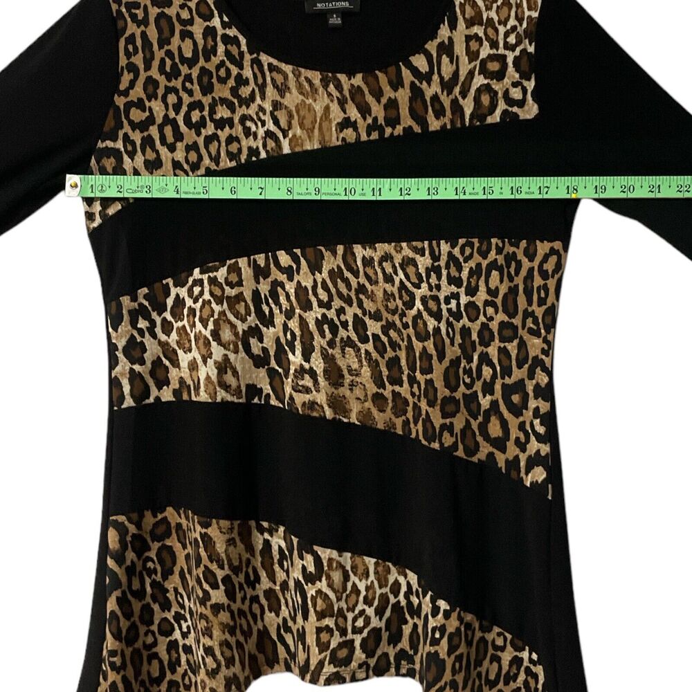 Notations Womens 3/4 Sleeve Top with Leopard Print Black Multicolor Sz/ S - Picture 8 of 10